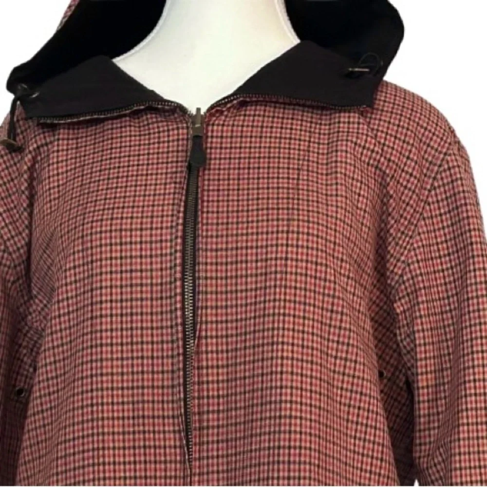 Reversible Ralph Lauren Black Plaid Hooded Jacket Red Vintage Designer SMALL